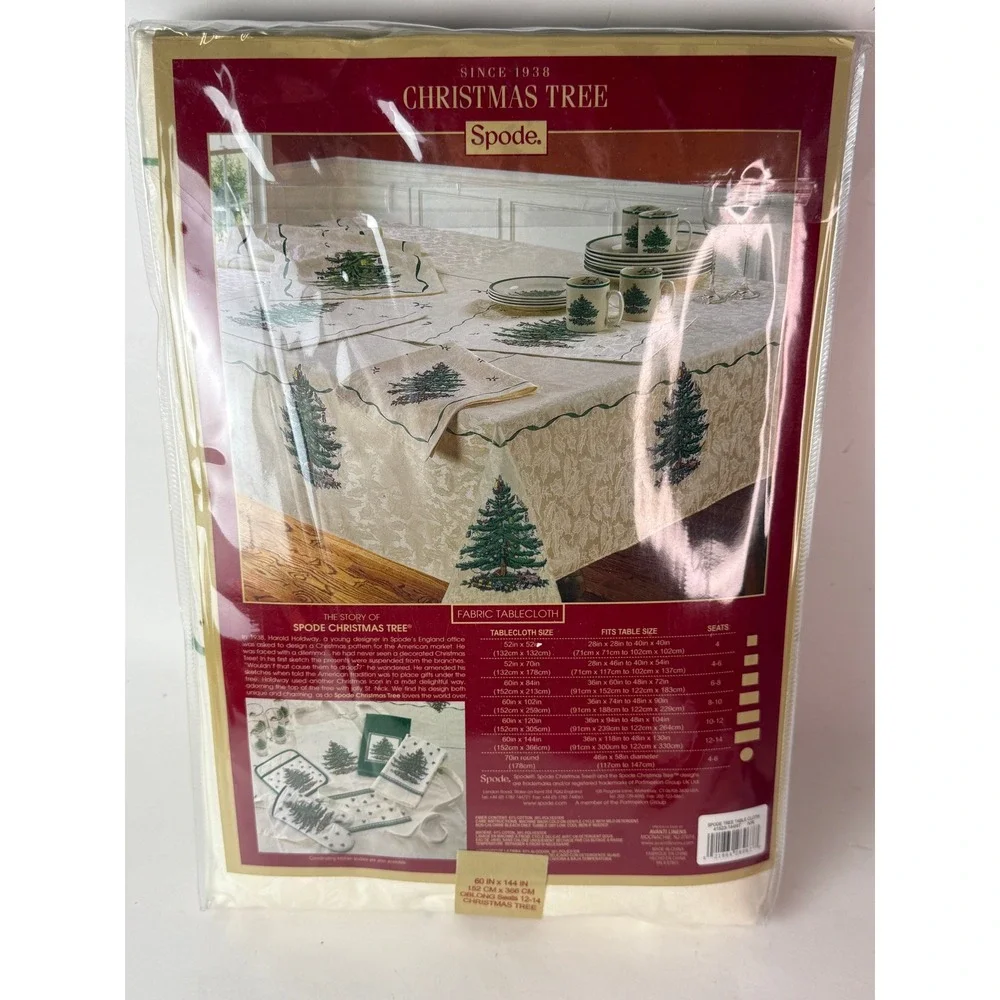 Spode Christmas Tree Fabric Tablecloth Oblong Rectangle 60 x 144 Seats 12-14 NEW